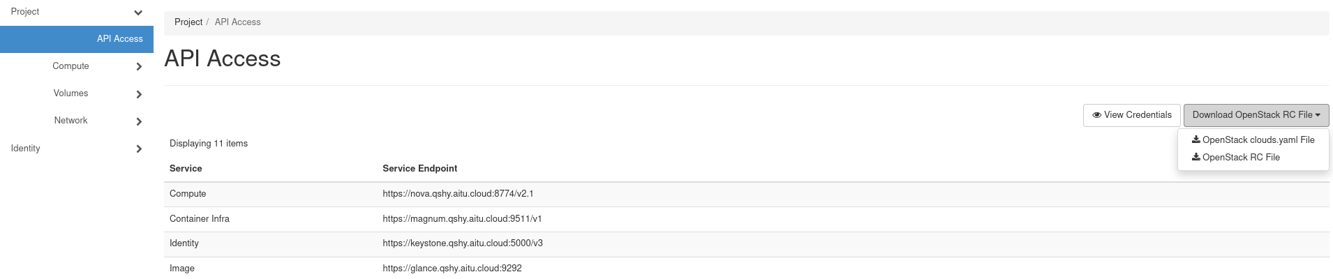 Импорт Openstack RC File в Horizon Dashboard.